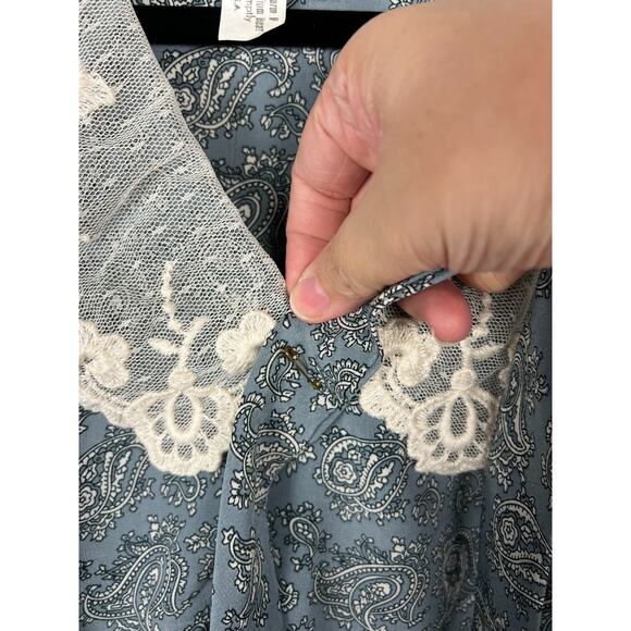 Vintage REO Original Blue White Paisley Lace Collar Secretary Dress 80s Size 14 - Picture 2 of 12